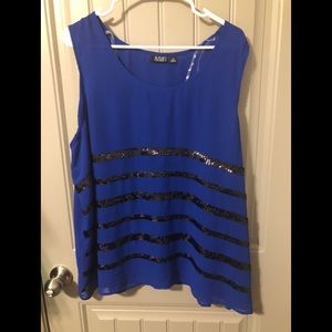 Royal Blue Elegant Tank with Sequin Black Stripes